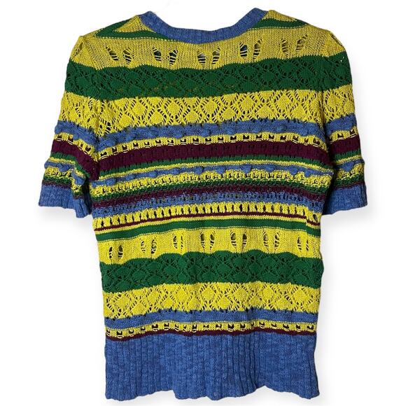 Zara Knit Multicolor Striped Open Weave Short Sleeve Sweater Top Size Small - Picture 3 of 7